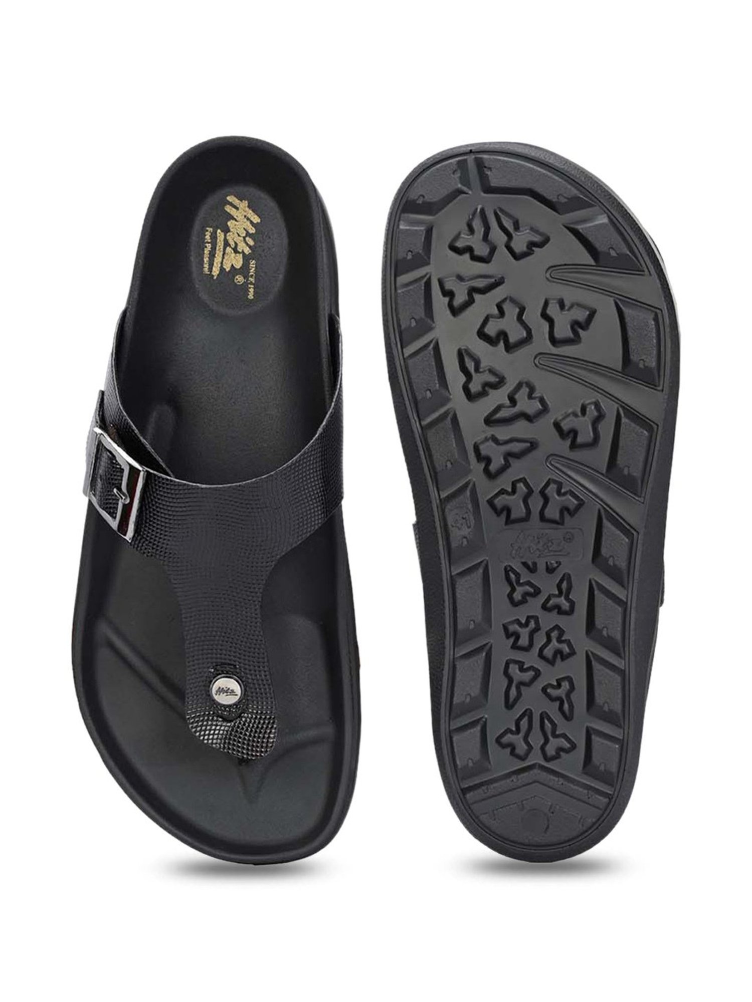 Hitz Men's Brown & Black T-Strap Sandals