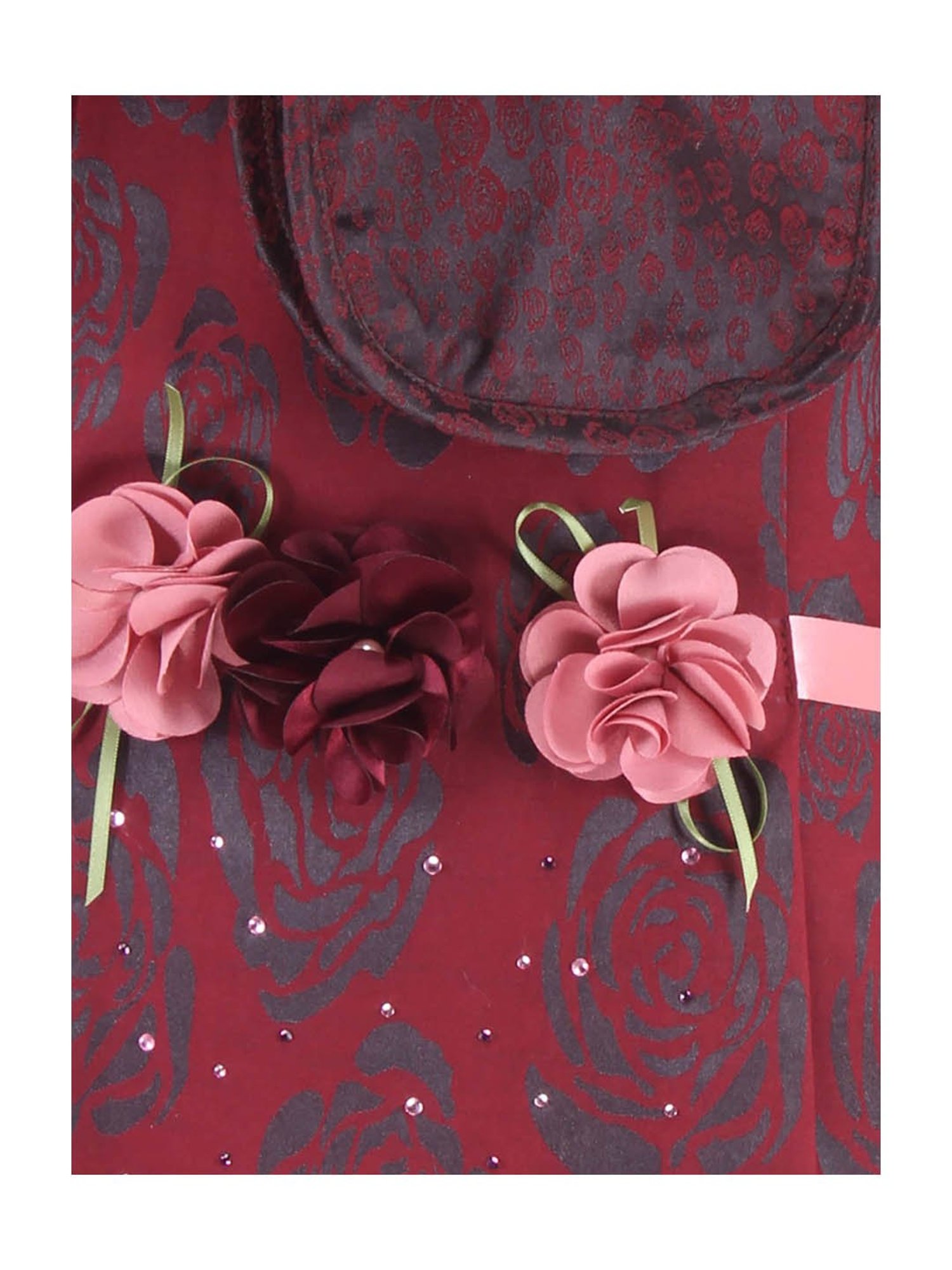 Cutecumber Kids Plum Printed Dress, Belt with Purse