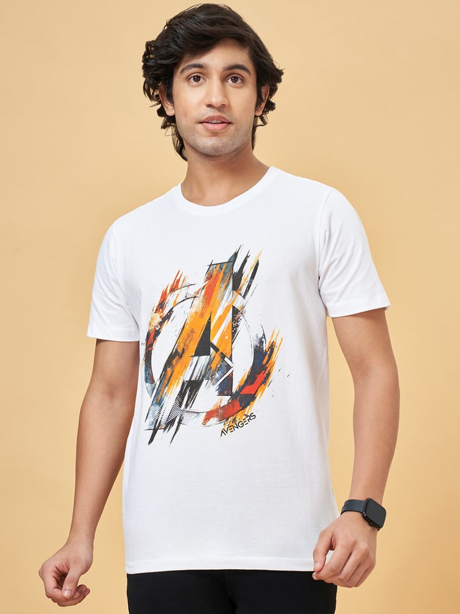 Sf Jeans By Pantaloons Bright White Cotton Slim Fit Printed T-Shirt