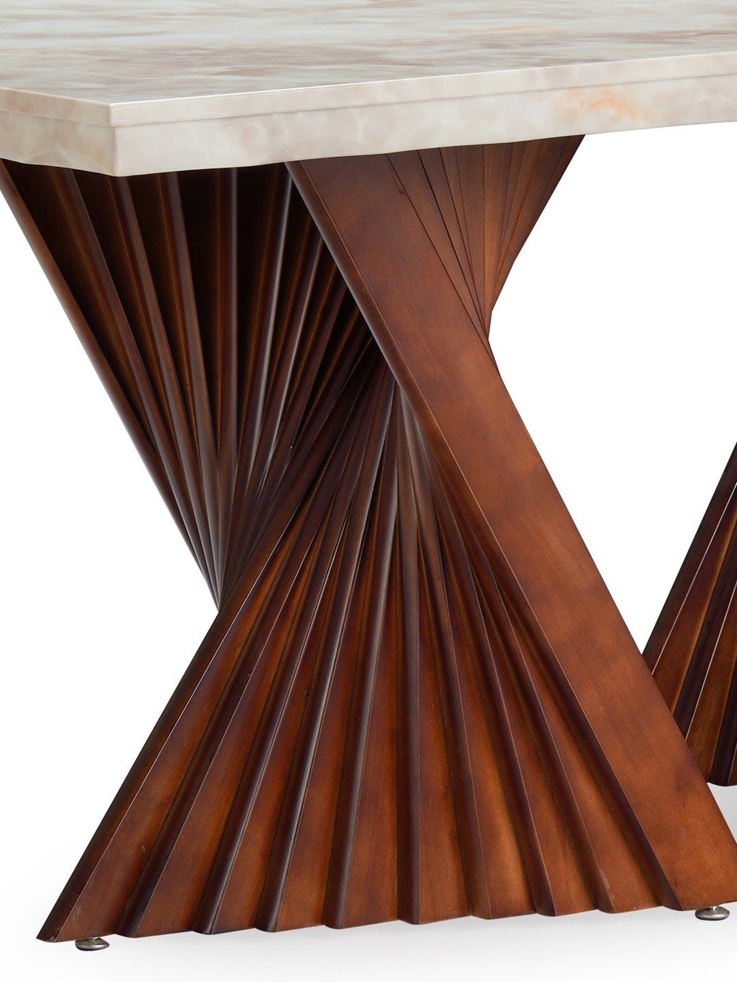 Durian Elanor Modern Tan Beige & Oak Brown Composite Marble 6 Seater Dining Set