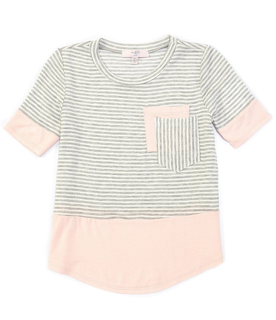 Moa Moa Big Girls 7-16 Short-Sleeve Stripe/Colorblock Pocket Tee