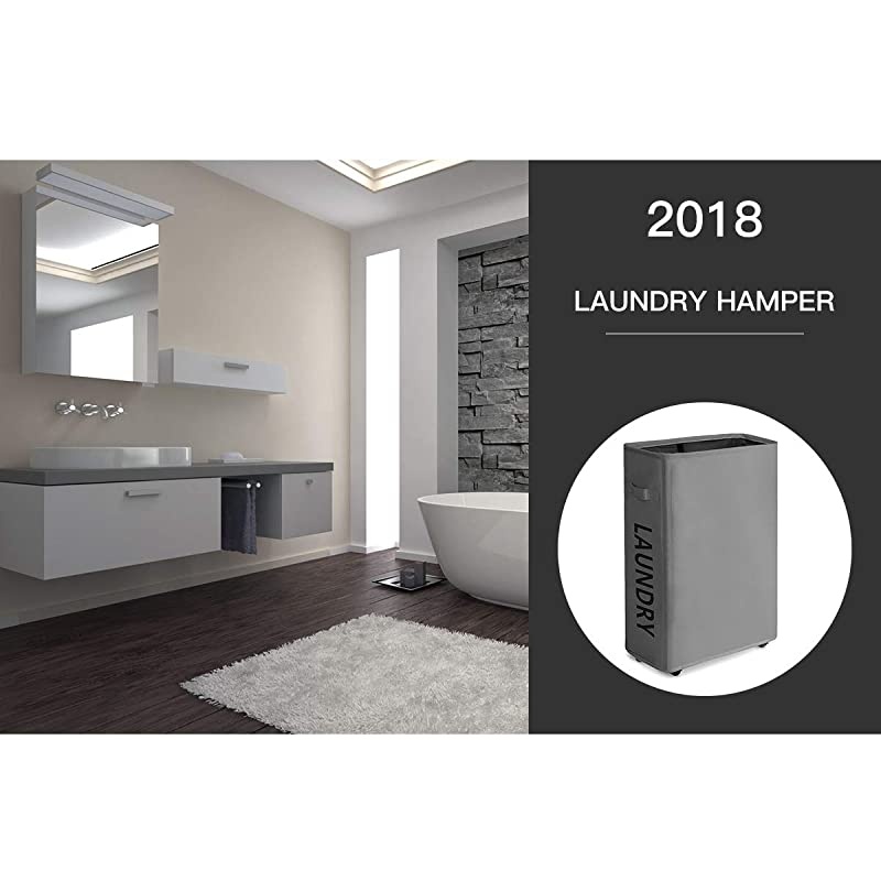Laundry Hamper With Wheels Slim Laundry Basket Foldable Dirty Clothes Basket Portable Rolling Laundry Organizer for Corner Narrow (22 inches, Grey)