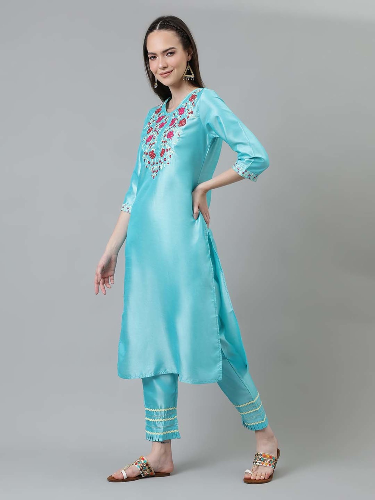 URBAN MYSTIC Black Rayon Embroidered Kurta & Sharara Set