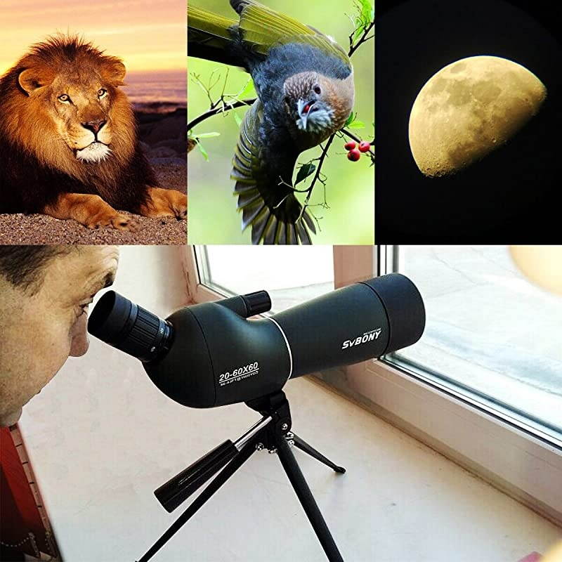 SV28 Porro Prism Spotting Scope 2060x60mm Bird Scopes Shooting Bird Watching 45 Degree Angled Eyepiece Telescope Target Shooting Hunting Bak4 Prism Phone Adapter2060x60mm