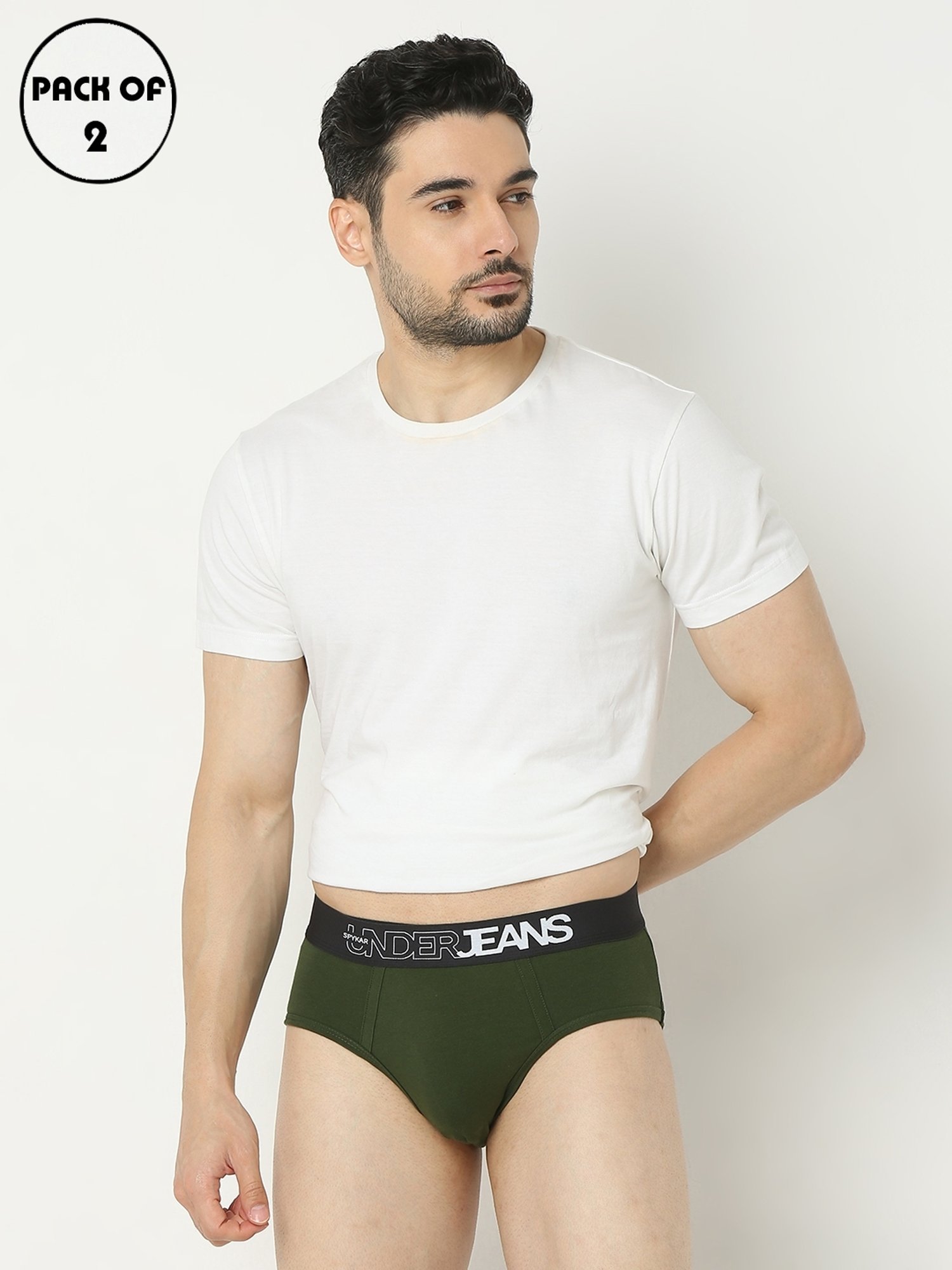 UnderJeans by Spykar Green Regular Fit Briefs - Pack of 2