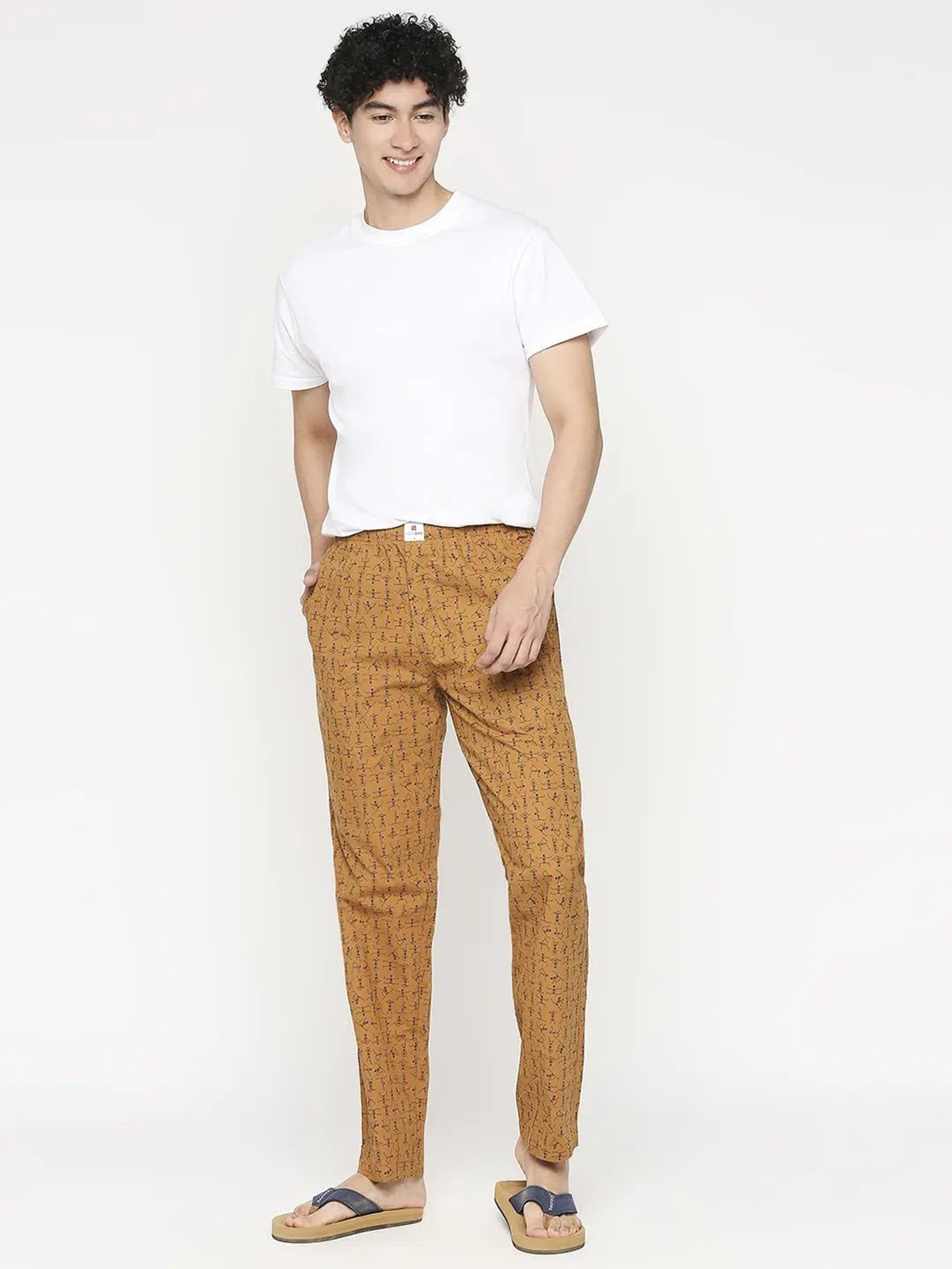 UnderJeans by Spykar Mustard Regular Fit Printed Trackpants