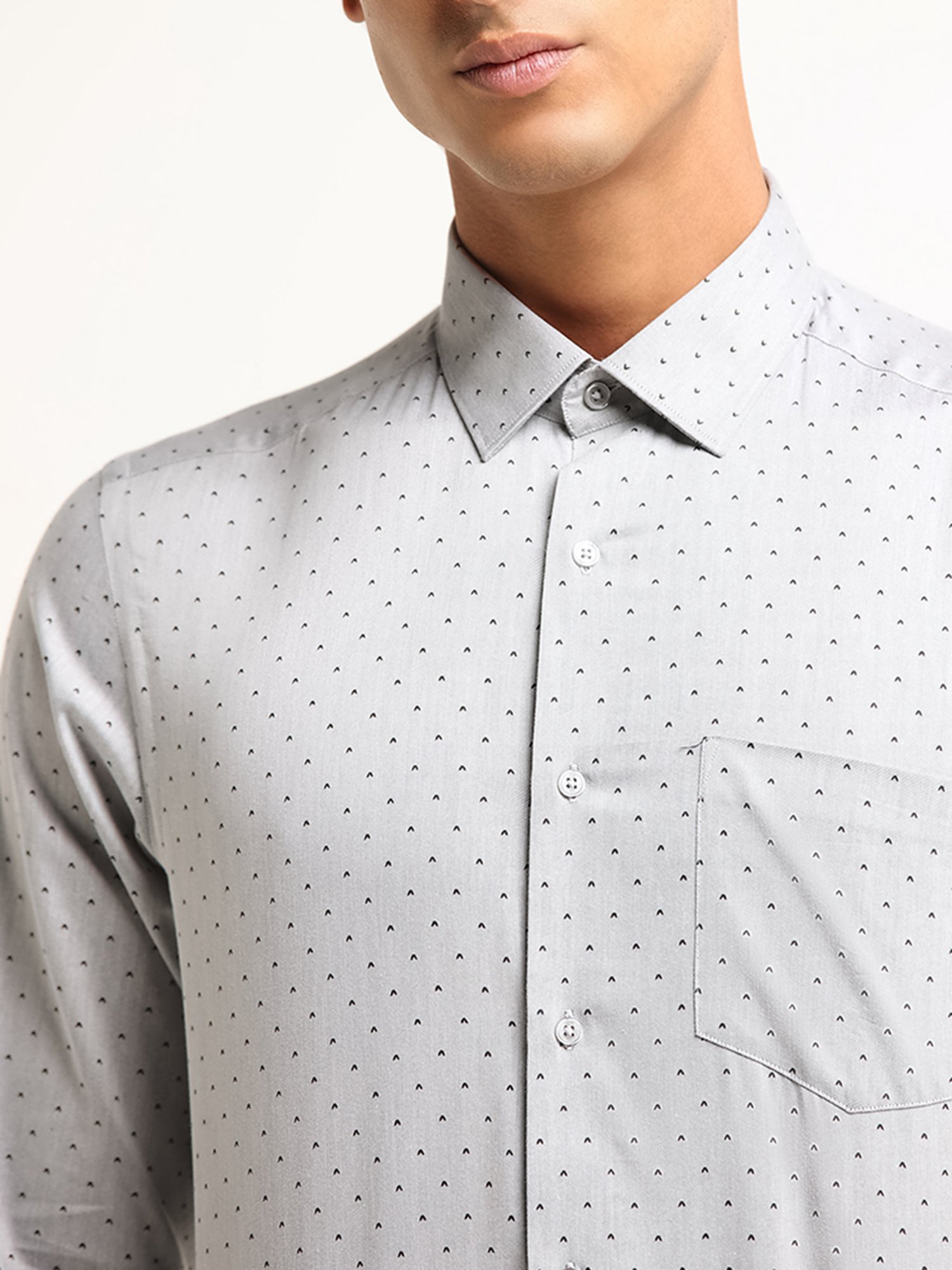 WES Formals by Westside Grey Printed Slim Fit Shirt
