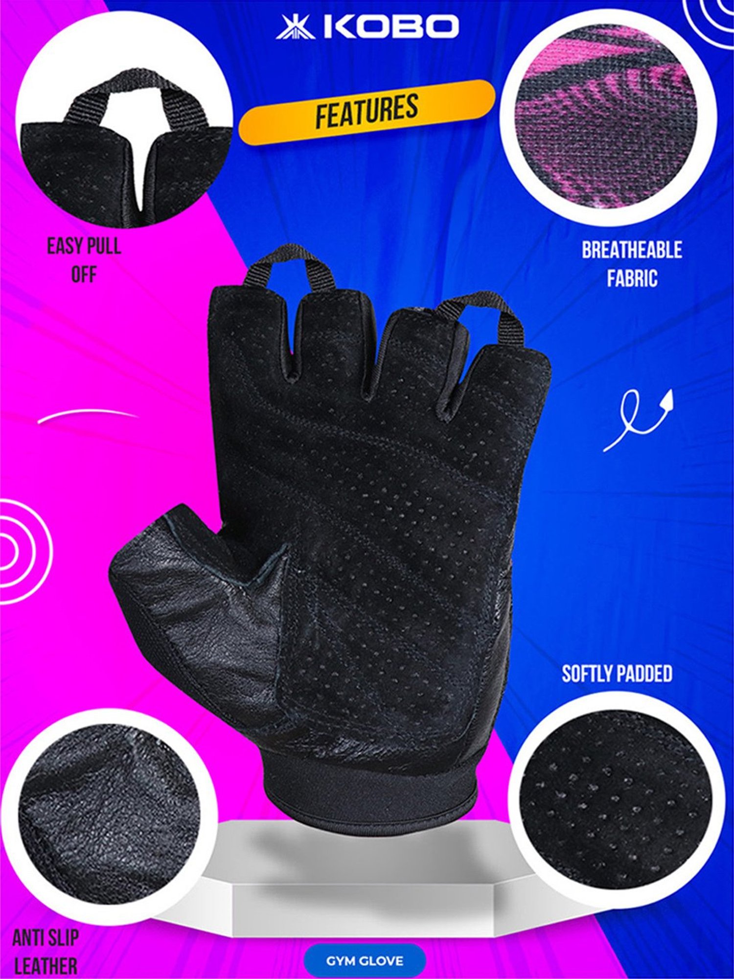 Kobo Weight Lifting Gym Gloves (Pink) Size - XL