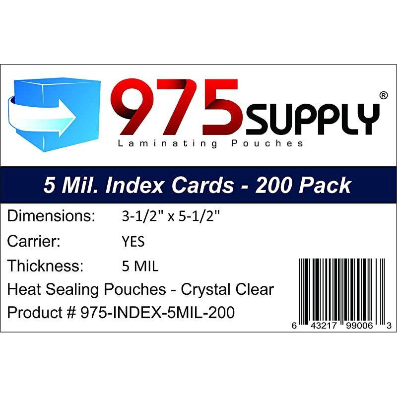 Index Card Laminating Pouches 5 Mil 312 x 512 200 Pouches