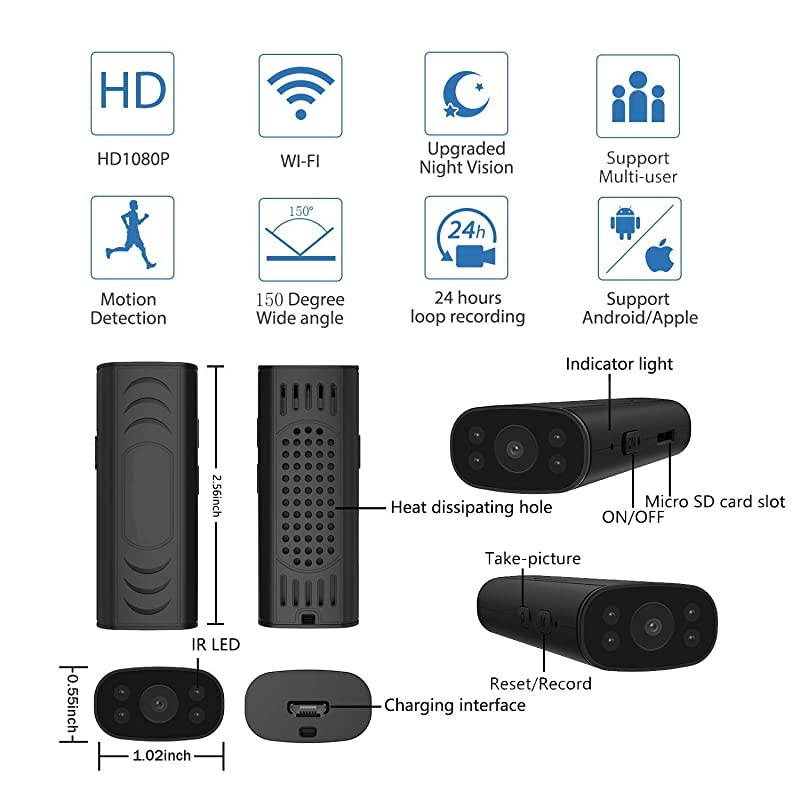 Hidden Security Cameras  Mini spy cam 1080P HD Wireless WiFi Remote View Tiny Home Surveillance Cameras Indoor Outdoor Video Recorder Smart Motion Detection