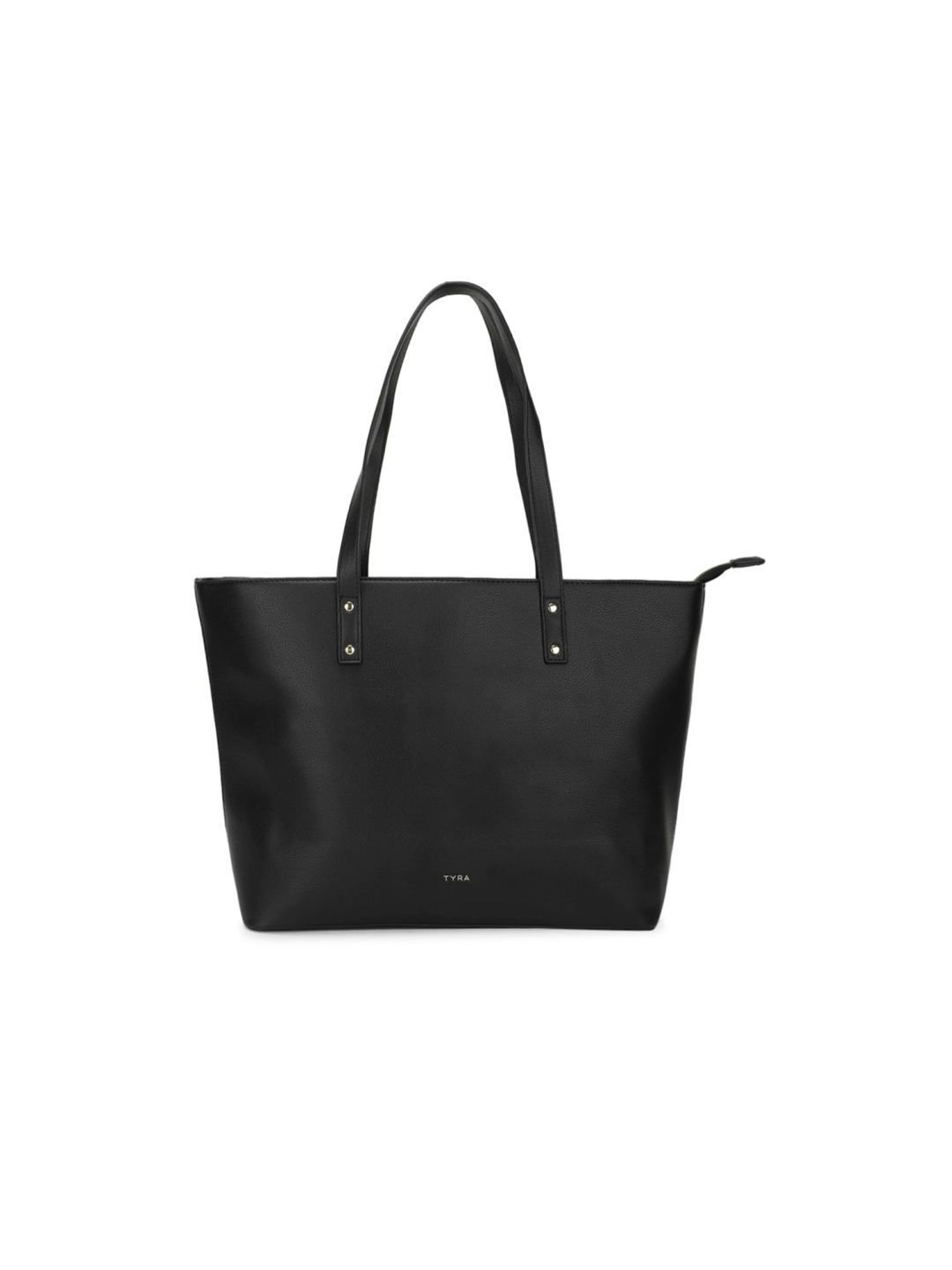 Tyra Daisy Black Solid Faux Leather Tote Handbag