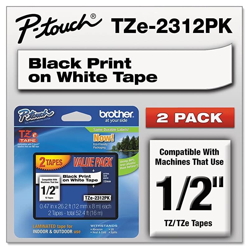 Standard Adhesive Laminated Labeling Tapes 12w Black On White 2pack