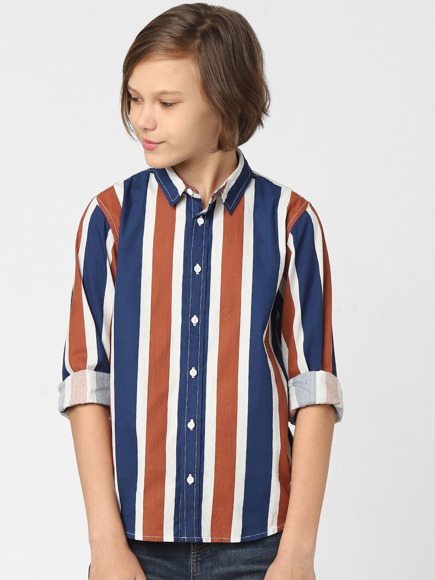 Jack & Jones Junior Navy Striped Full Sleeves Shirt