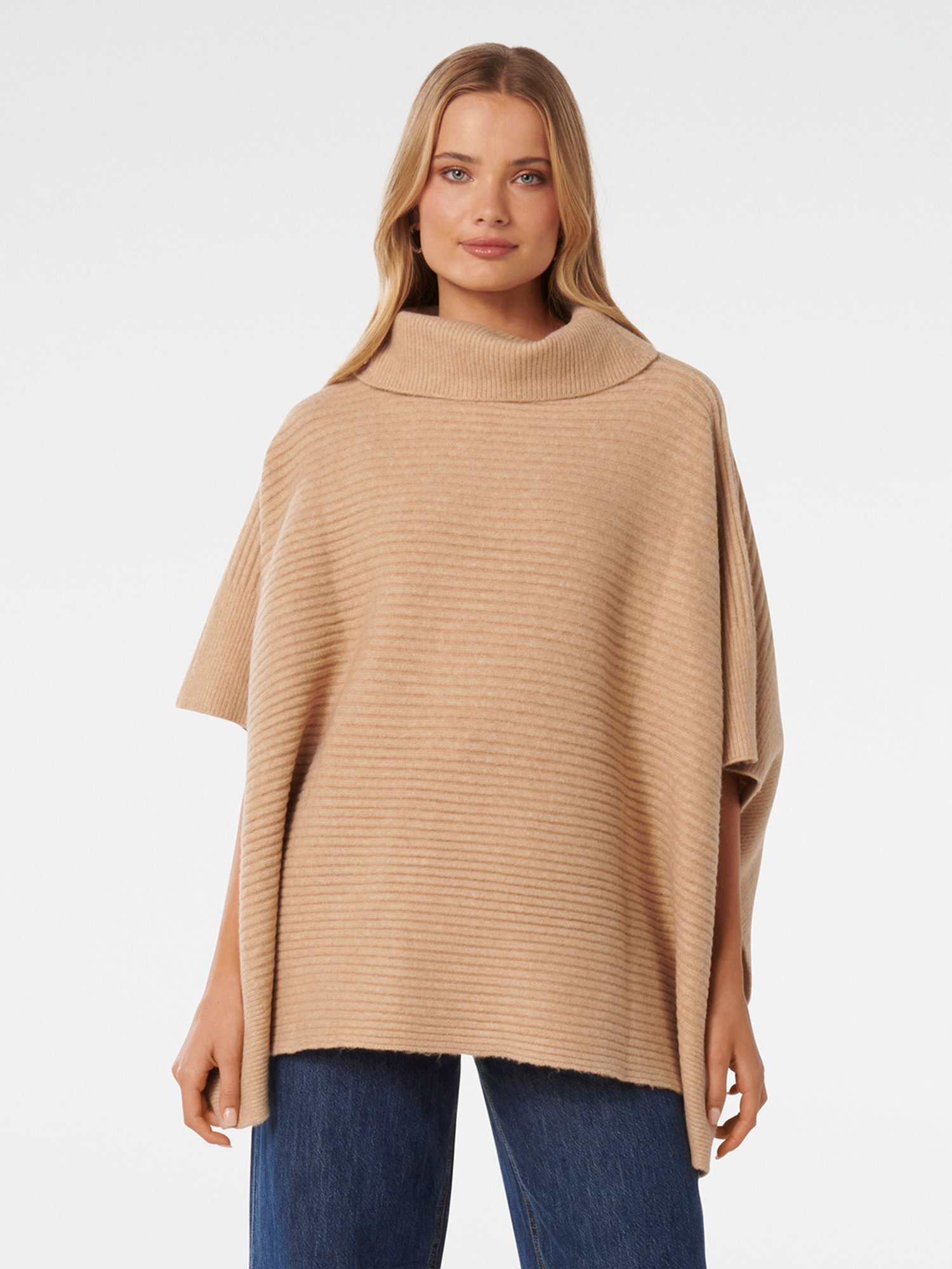 Forever New Honey Horizontal Rib Poncho
