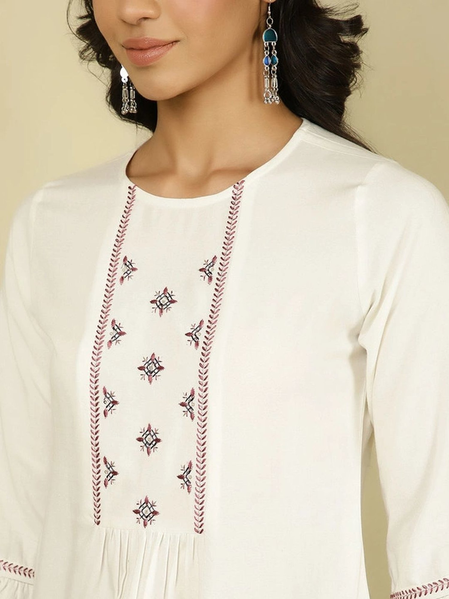 Jaipur Kurti Off-White Embroidered Top