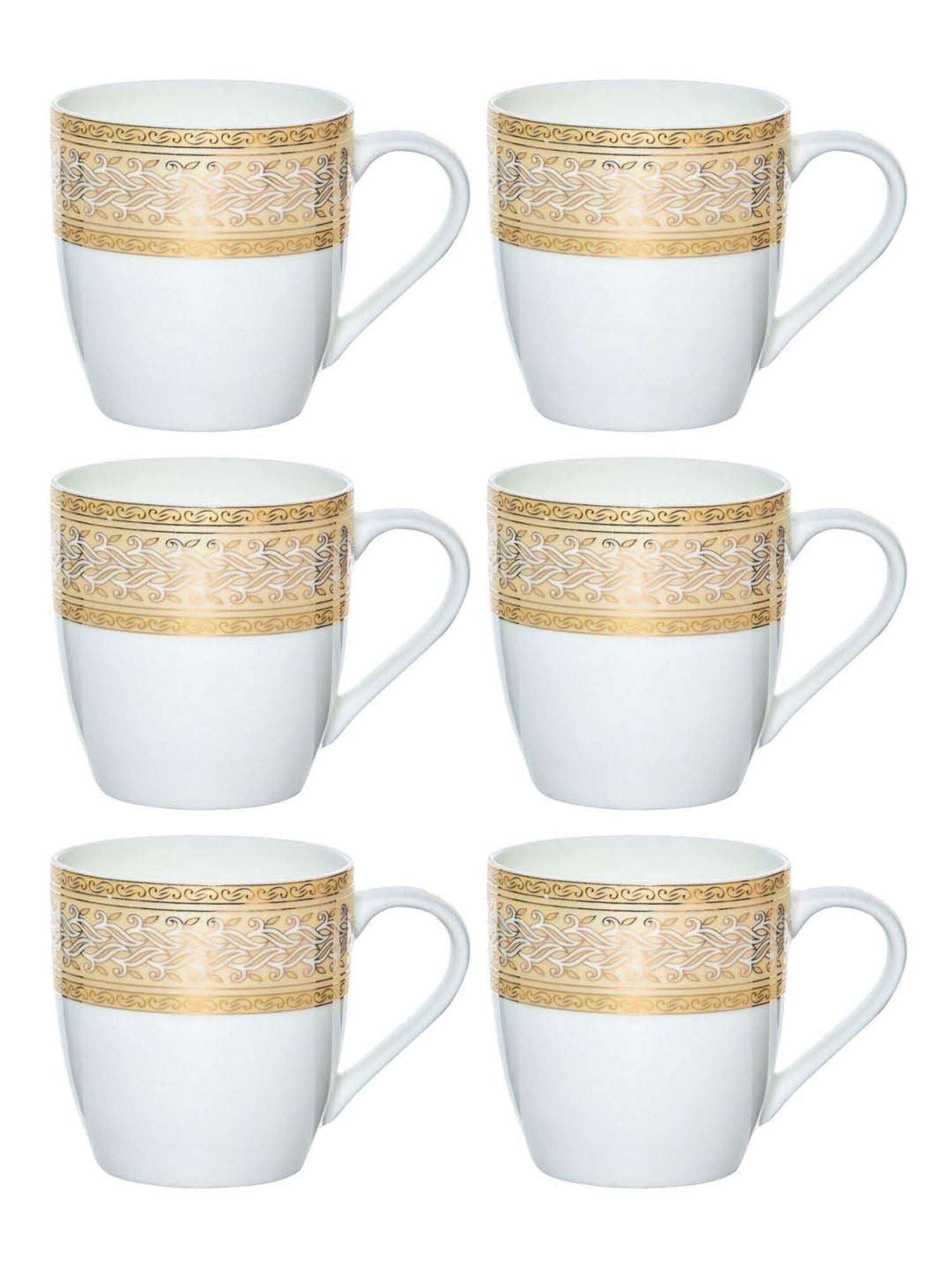 SONAKI White & Golden Bone China Tea Cup (0.17 L) - Set of 6
