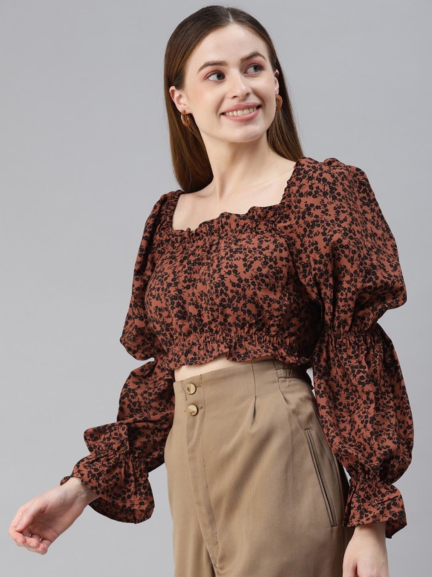 Melon by PlusS Rust Floral Print Crop Top