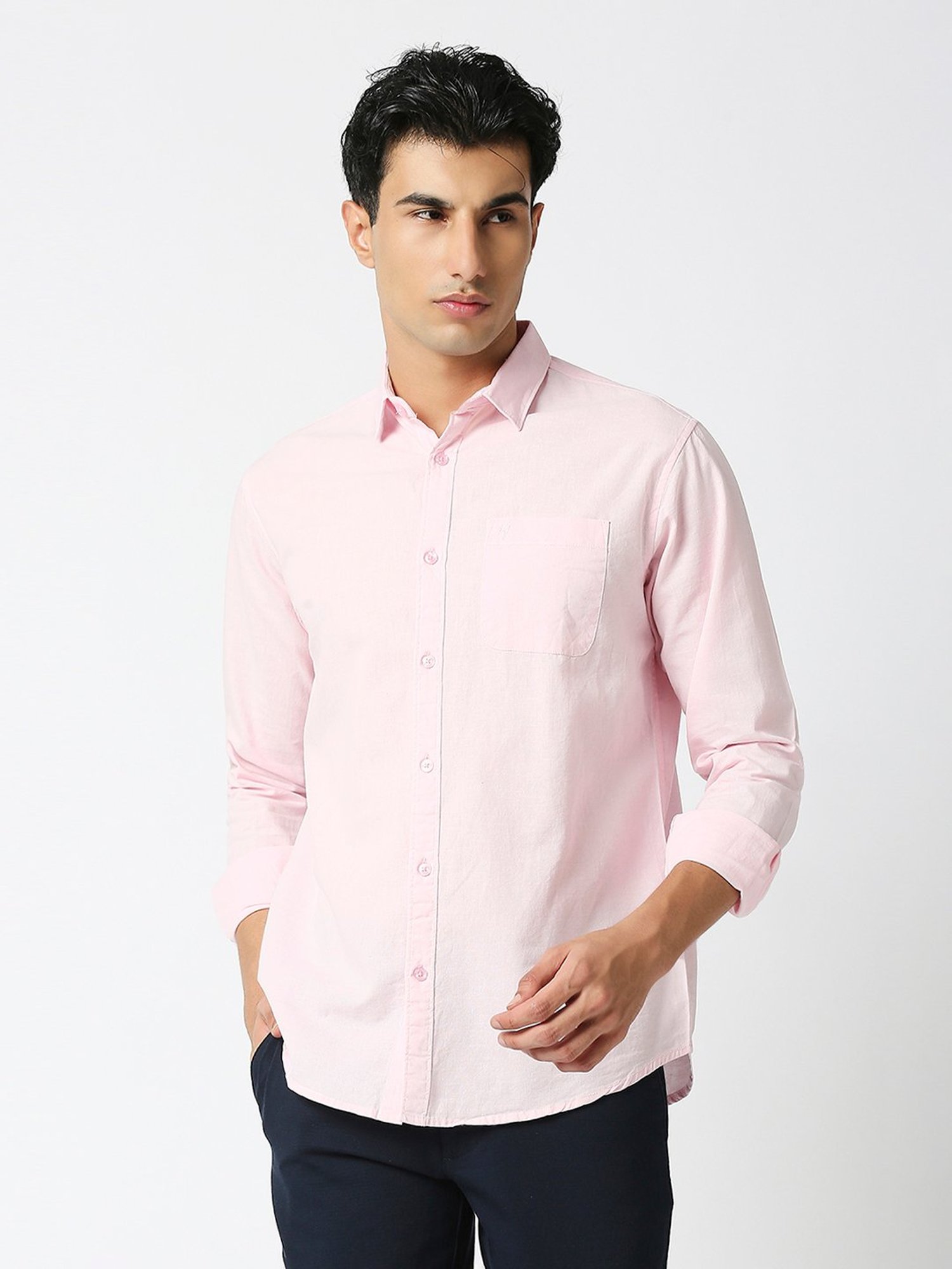 HJ HASASI Light Pink Slim Fit Cotton Shirt