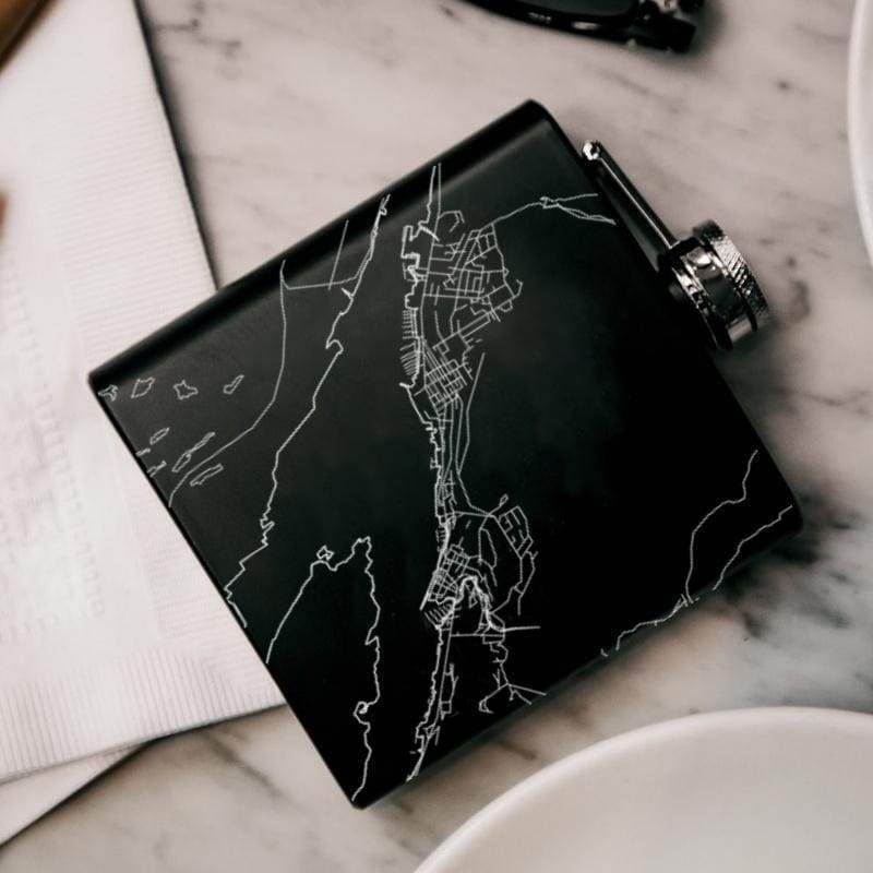 Ketchikan - Alaska Map Hip Flask in Matte Black