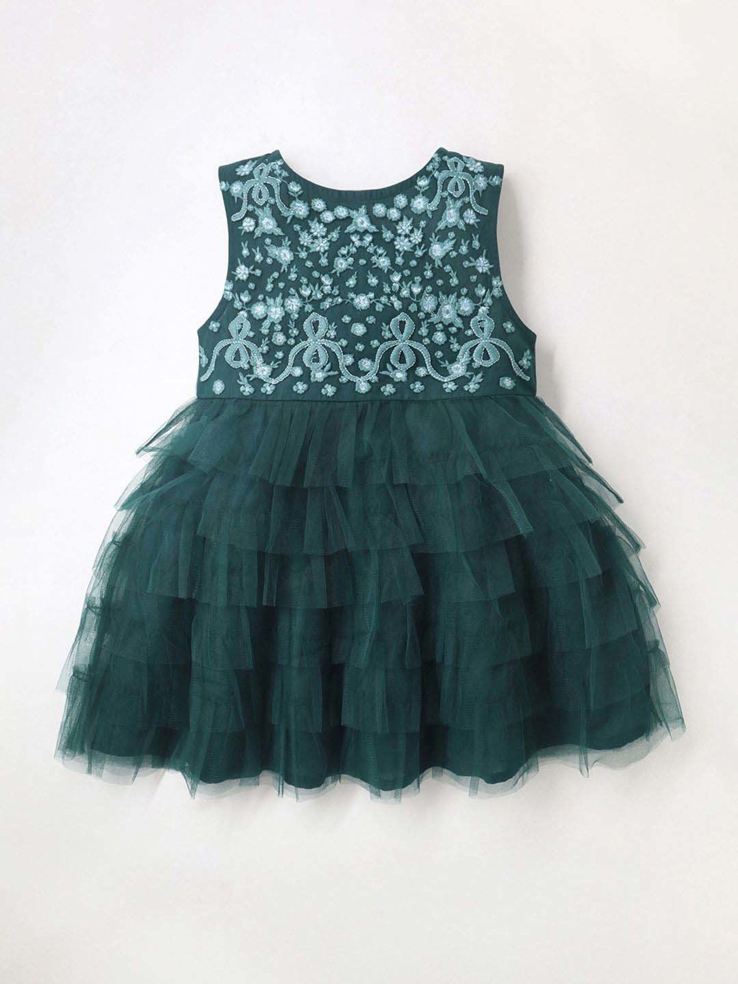 Cherry Crumble By Nitt Hyman Kids Green Embroidered Dress