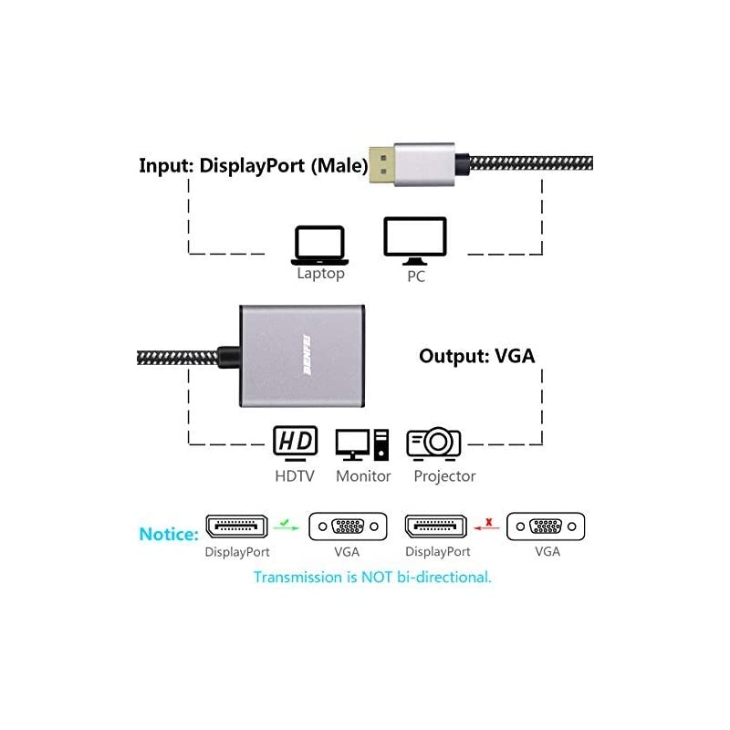 DisplayPort to VGA  DisplayPort to VGA Adapter Male to Female GoldPlated Cord Compatible for Lenovo Dell HP and Other Brand