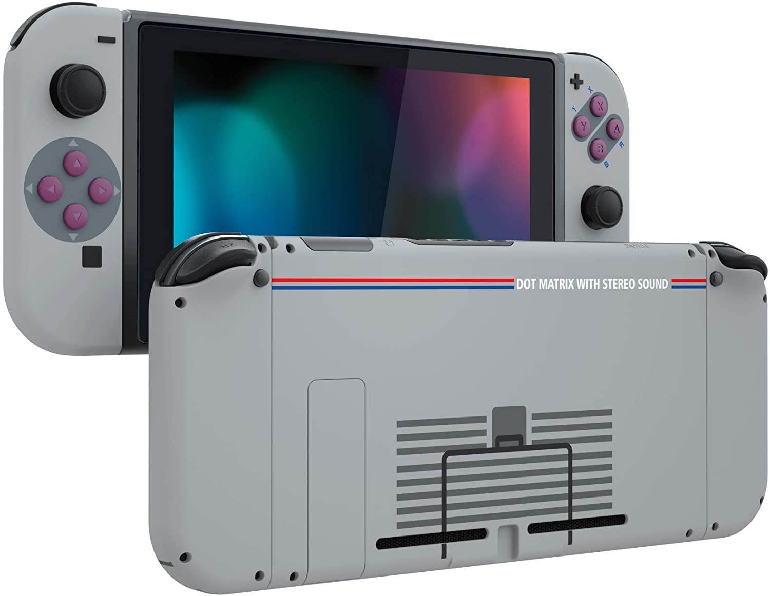 eXtremeRate Soft Touch Grip Back Plate for Nintendo Switch Console, NS Joycon Handheld Controller Housing with Buttons, DIY Replacement Shell for Nintendo Switch - Classic 1989 GB DMG-01