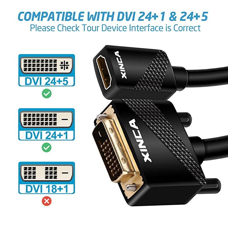 HDMI to DVI Cable 075 feet HDMI Female A to DVID 24+1 PinsUltra HighSpeed Adapter BiDirectional CableSupport 3D 1080p HDTV TV Box Smart TV PS4 Xbox OneRoku