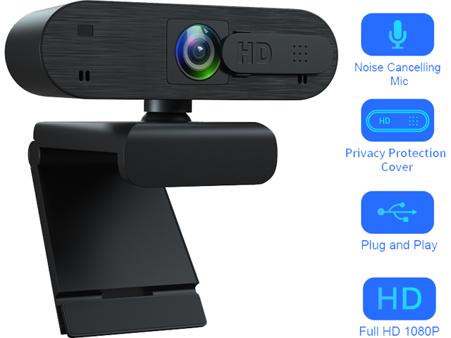 EACH AutoFocus Full HD Webcam 1080P with Privacy Shutter-Pro Webcam with Noise Cancelling Microphone-USB Computer Camera for PC Notebook Computer Desktop Mac Video Call, Meeting Skype YouTube