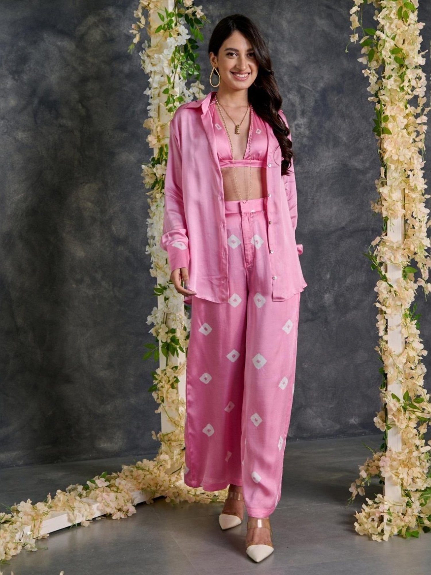 Gulaal Pink Bandhani Modal Satin Shirt with Pant