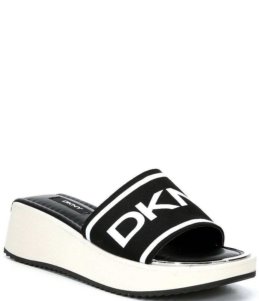 DKNY Mandy Logo Sport Fabric Platform Wedge Slides