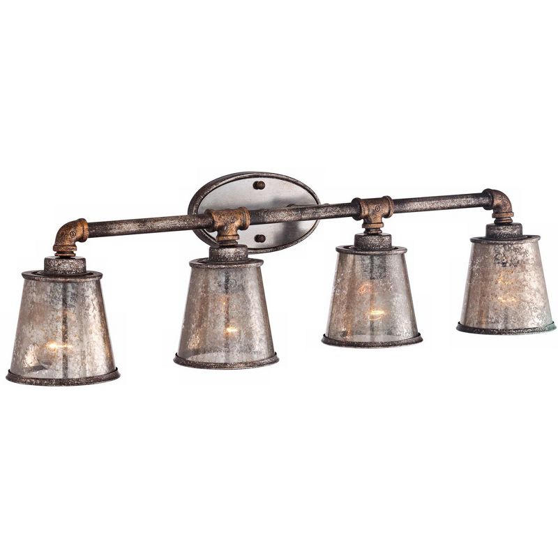Franklin Iron Works Rustic Farmhouse Wall Light Industrial Rust Hardwired 31 3/4" Wide 4-Light Fixture Glass for Bathroom Vanity