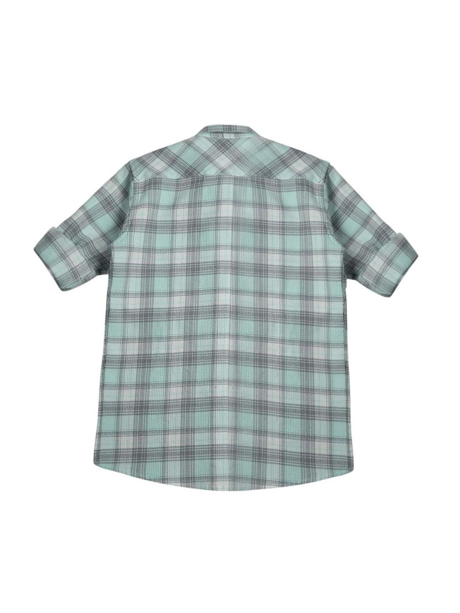 Cavio Kids Blue & Grey Cotton Chequered Full Sleeves Shirt