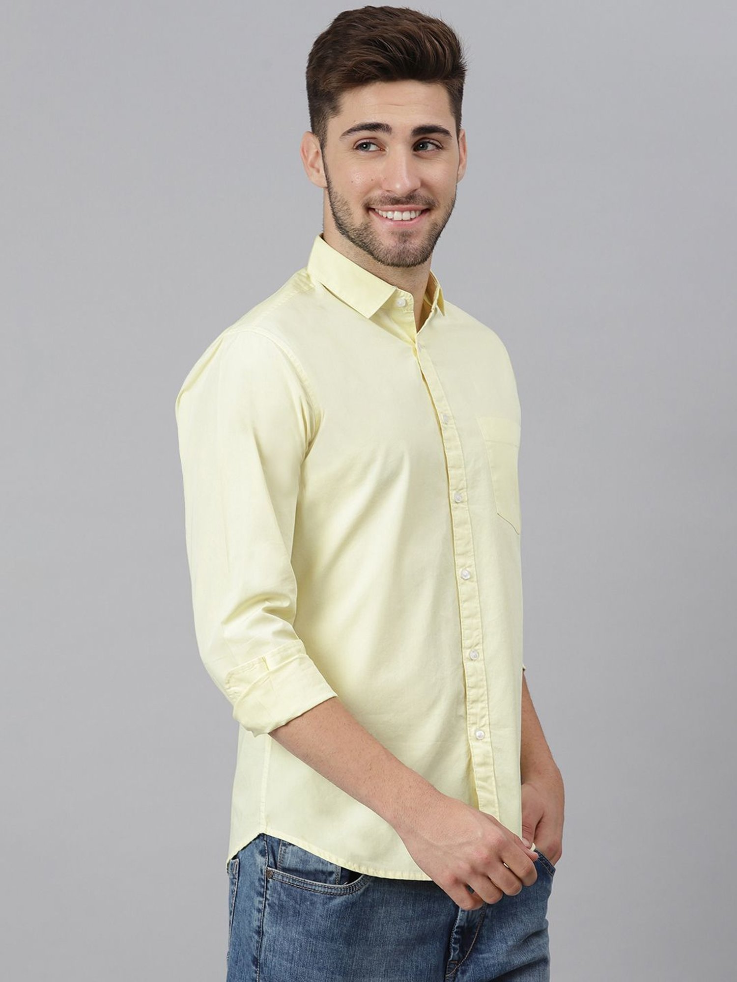 Dennis Lingo Yellow Cotton Slim Fit Shirt