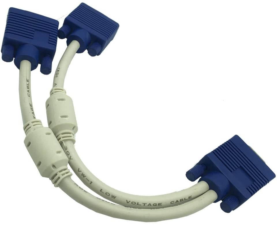 DONG 1 Computer to Dual 2 Monitor vga Splitter Cable Video Y Splitter 15 pin Two Ports vga Male to Female