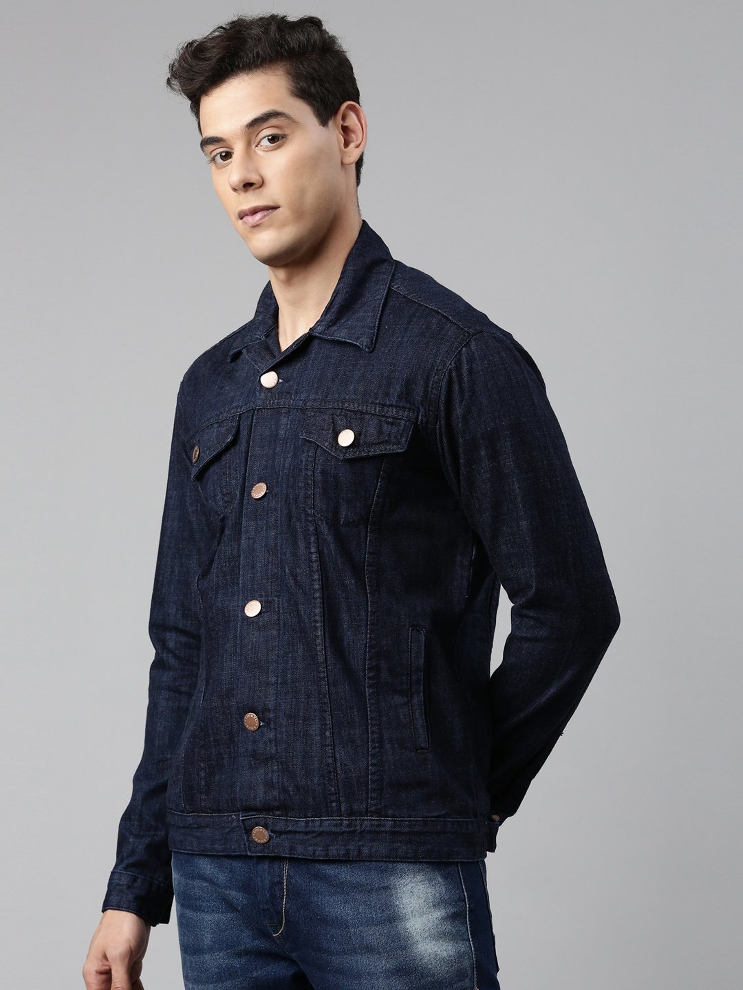 CINOCCI Blue Cotton Slim Fit Denim Jacket