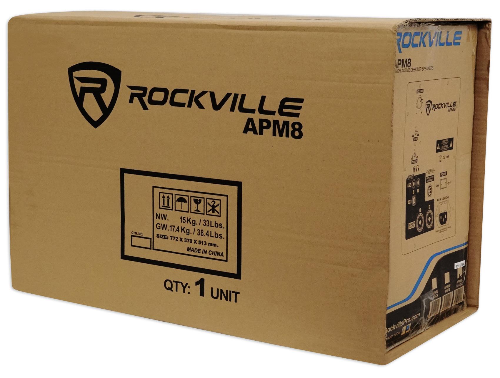 Rockville APM8C 8" 2-Way 500W Active/Powered USB Studio Monitor Speakers Pair