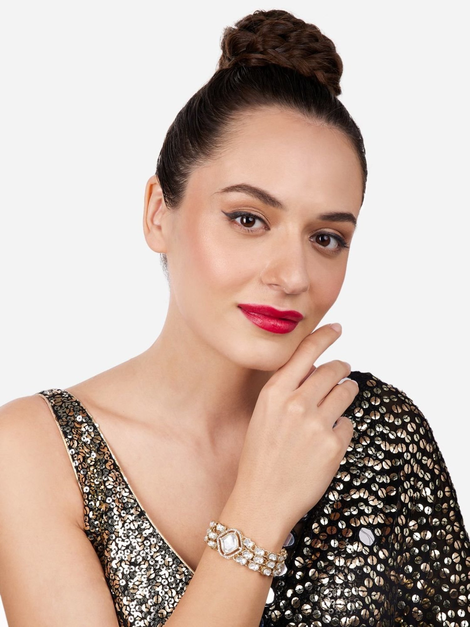 Zaveri Pearls Set of 2 Gold Tone Dazzling Austrian Diamonds & Stones Fusion Bracelets-ZPFK17945