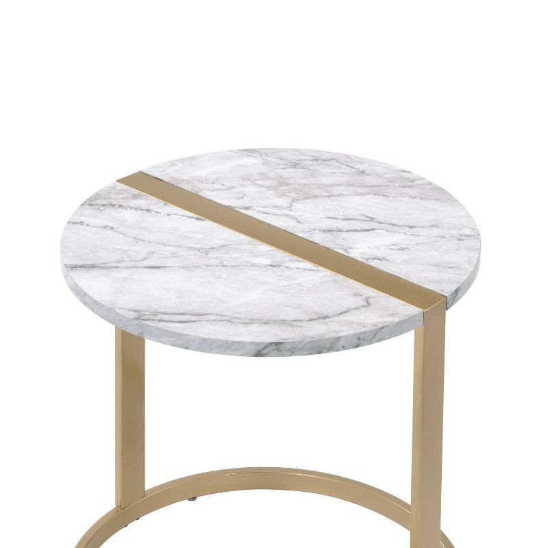 Aldergrove Round Side Table Gold/White - miBasics