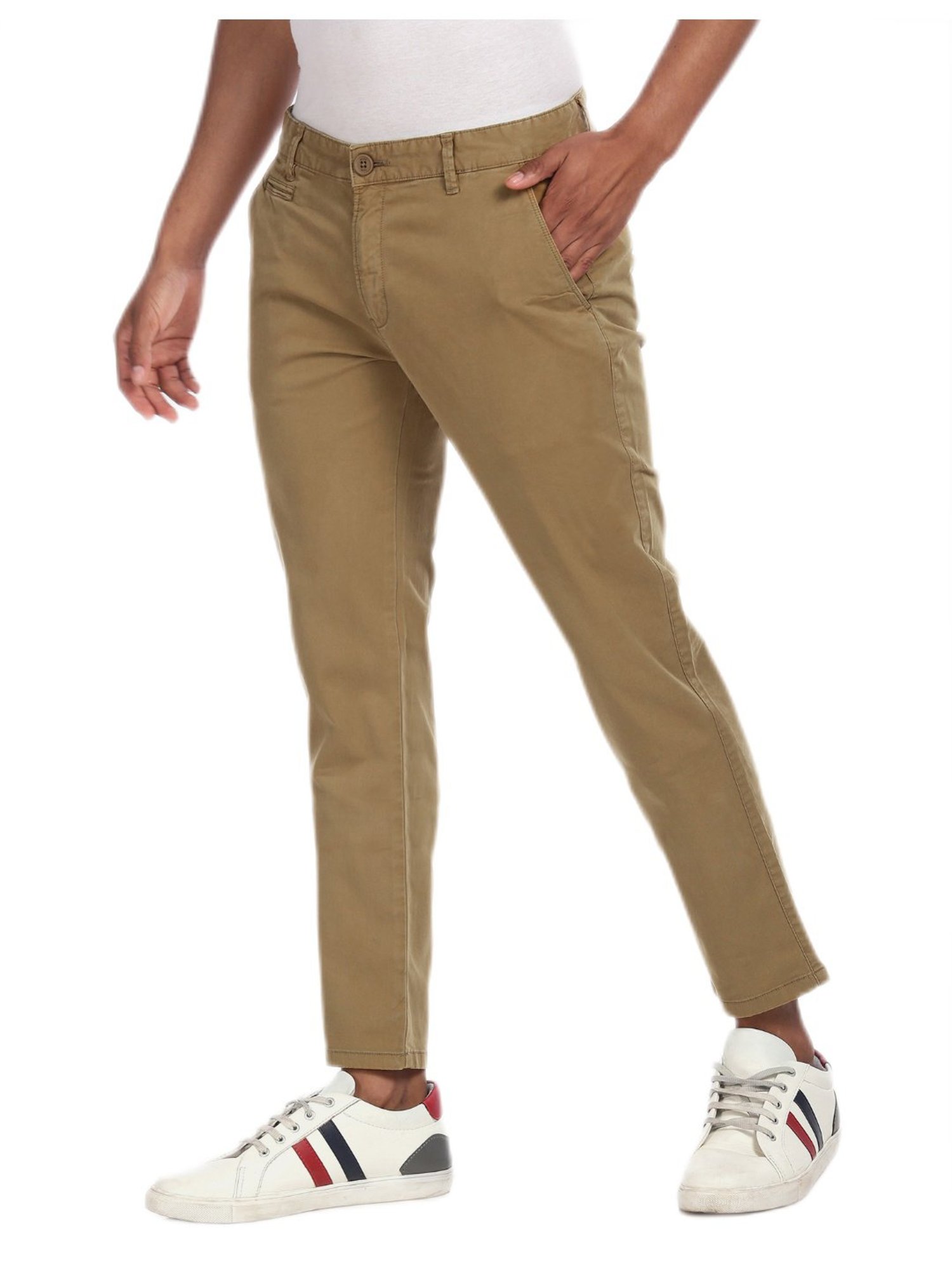 Aeropostale Khaki Flat Front Solid Casual Trousers