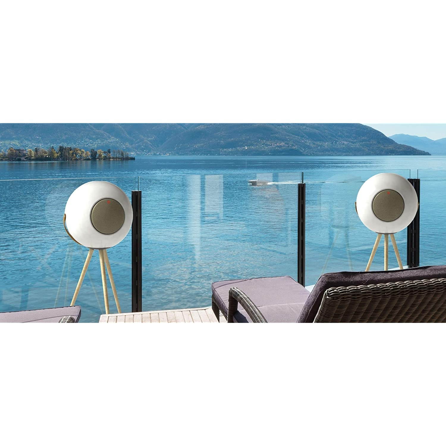 Ivation EUPHO E3 Bluetooth Spherical Wireless Indoor/Outdoor Speaker (White) with Solid Removable Wooden Legs