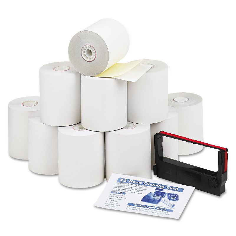 Iconex Impact Printing Carbonless Paper Rolls 3" x 90 ft White/Canary 10/Pack 90771000
