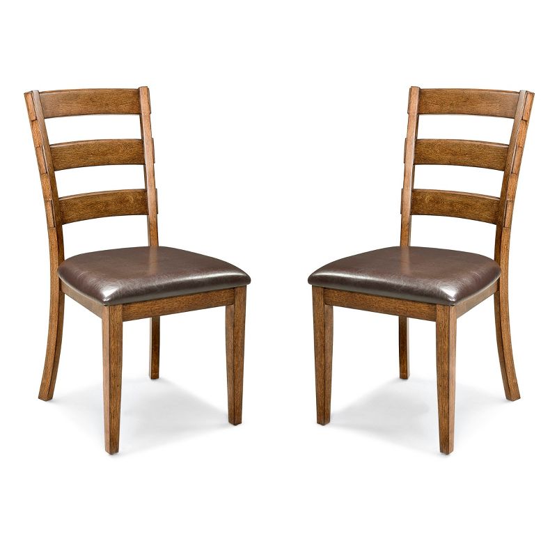 Set of 2 Santa Clara Ladderback Side Chair with Faux Leather Seat Brandy Finish - Intercon