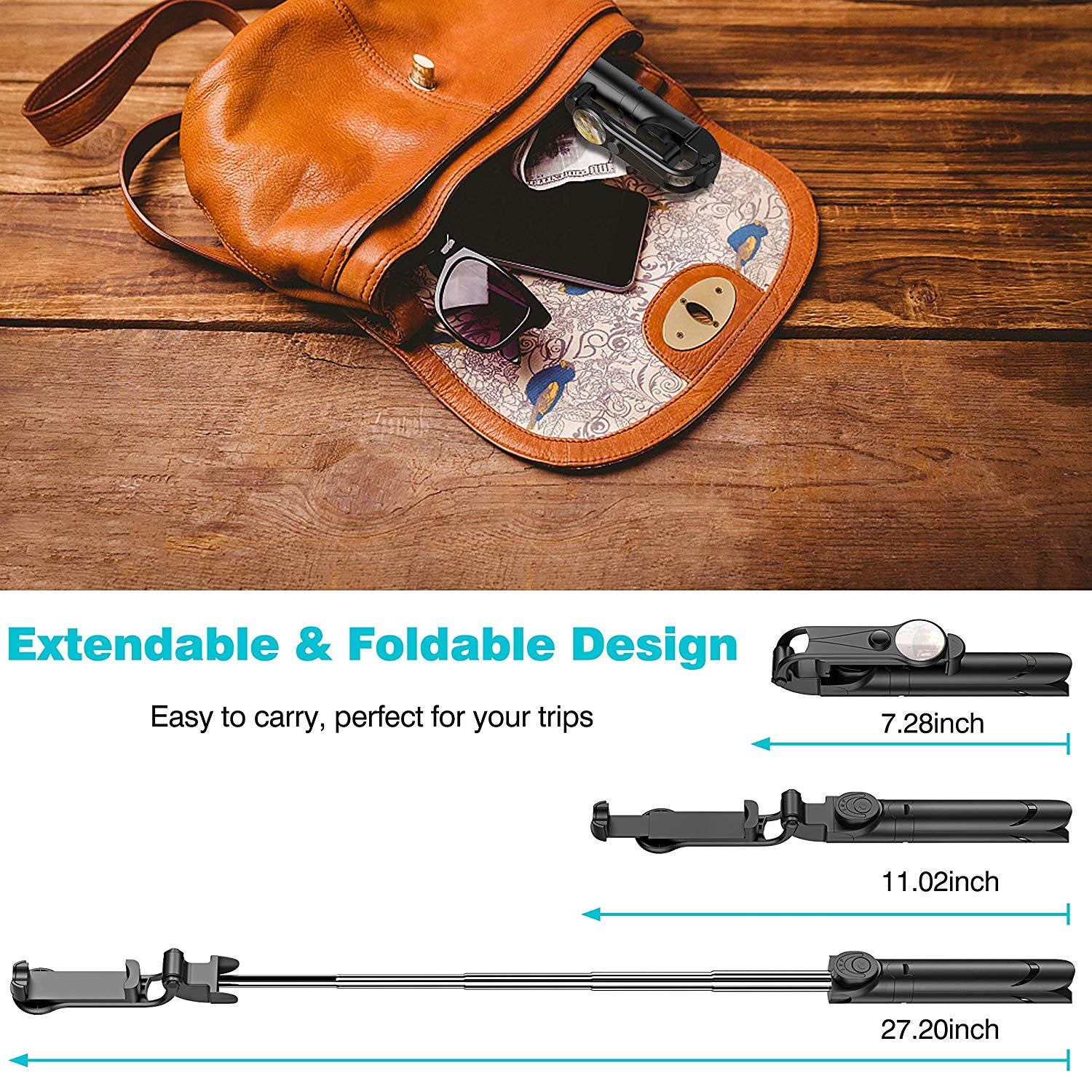 Extendable Selfie Stick Tripod with Detachable Wireless Remote and Tripod Stand Selfie Stick for iPhone X/iPhone 8/8 Plus/iPhone 7/7 Plus, Galaxy S9/S9 Plus/S8/S8 Plus/Note8,Huawei,More