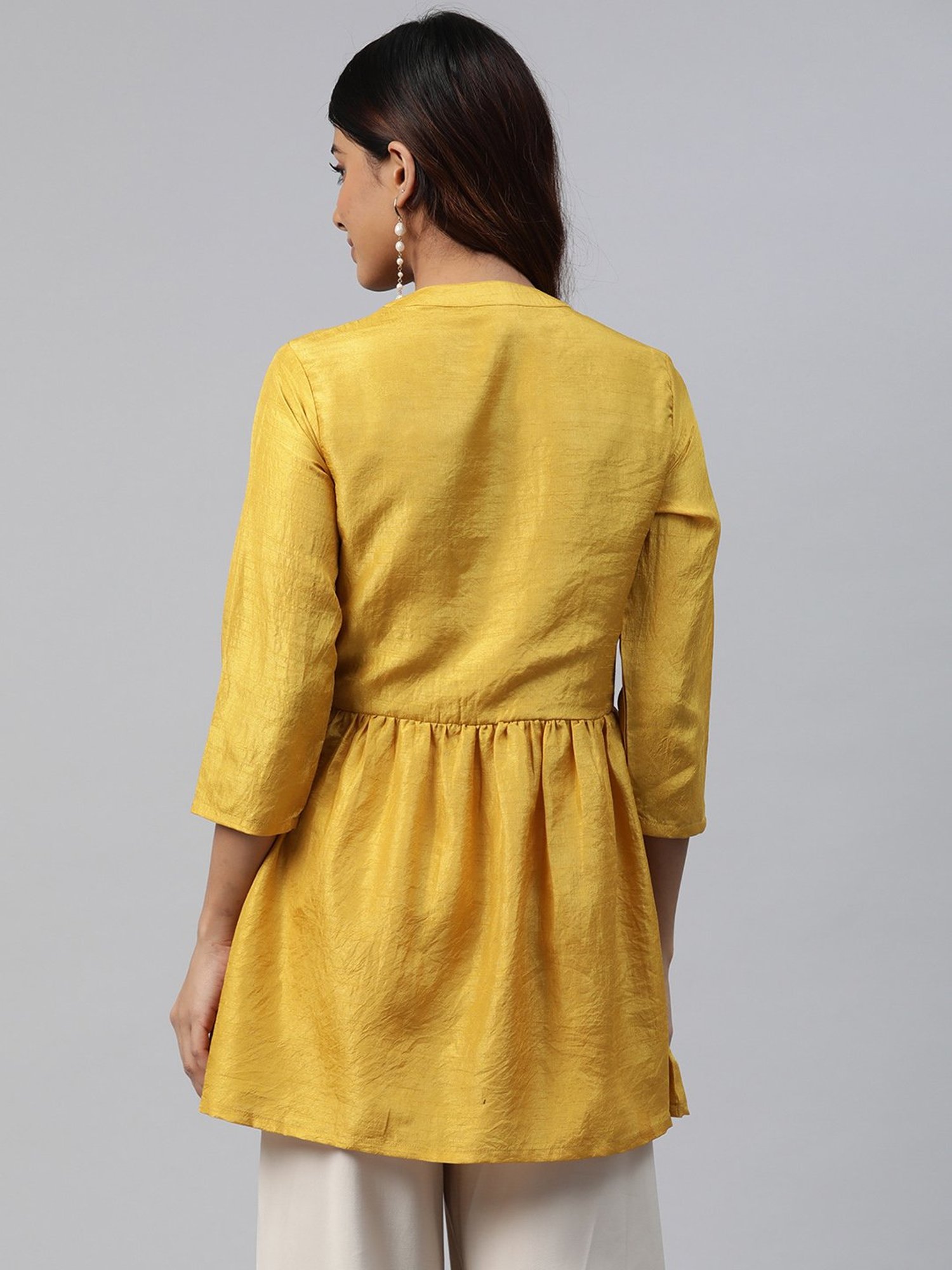 Cottinfab Yellow Silk Embroidered Top