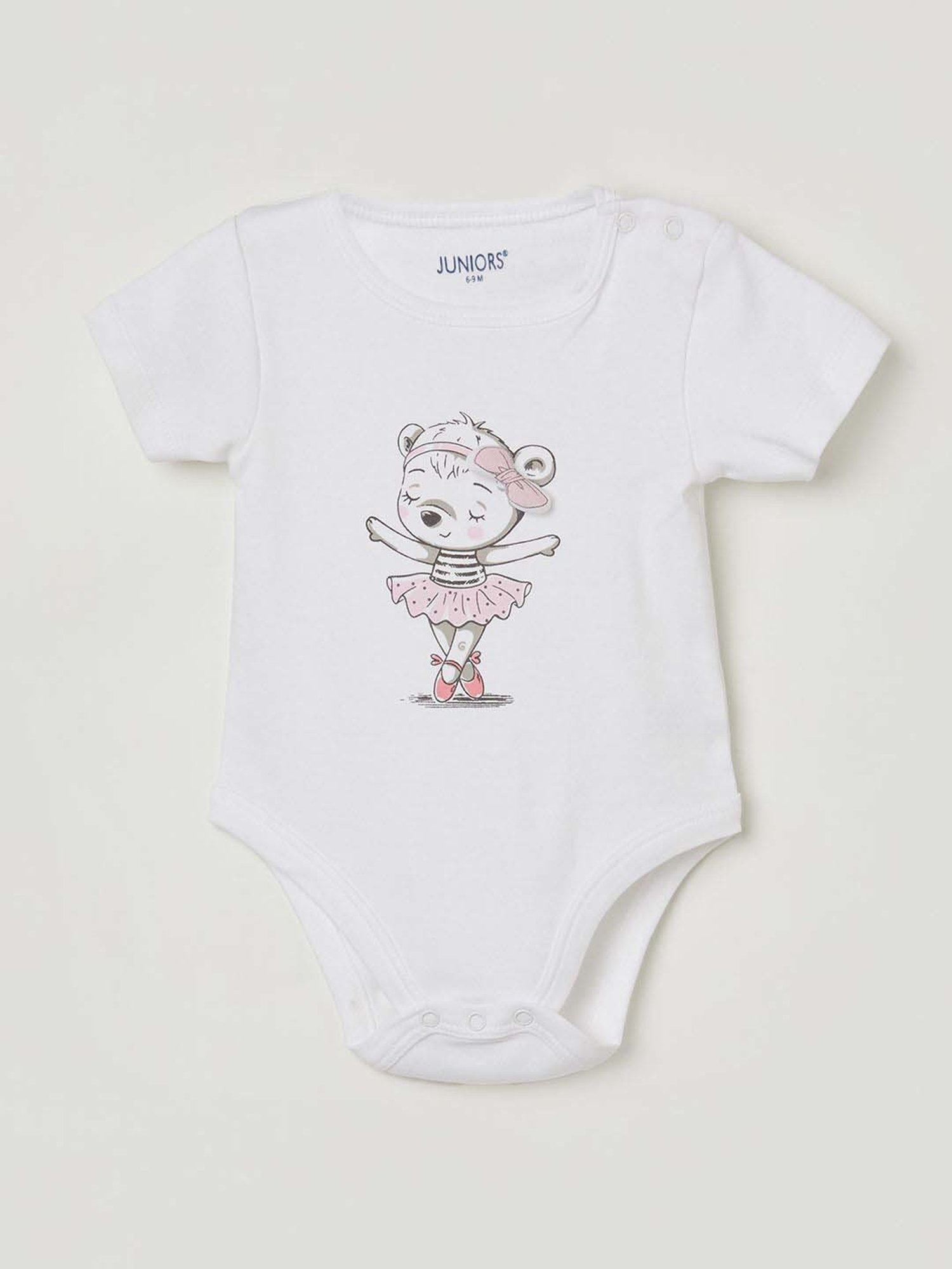 Juniors by Lifestyle White & Pink Cotton Printed Onesie Set