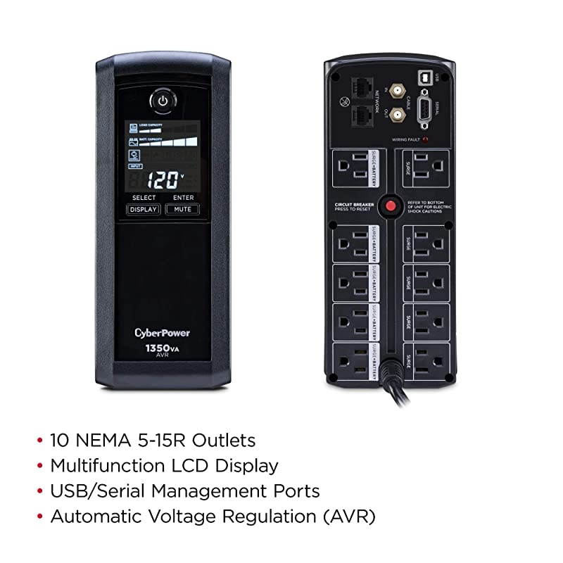 CP1350AVRLCD Intelligent LCD UPS System 1350VA815W 10 Outlets AVR MiniTower