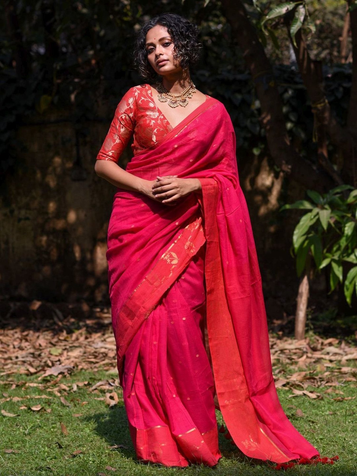 Suta Pink Cotton Woven Saree Without Blouse
