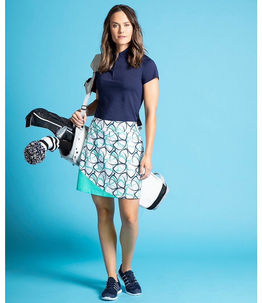 Bette & Court Short Sleeve Jacquard Print Block Funnel Neck Polo Top