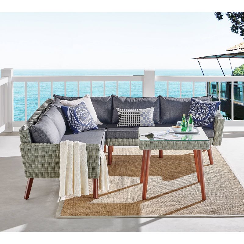 All-Weather Wicker Albany Outdoor Corner Sectional Sofa Gray - Alaterre Furniture