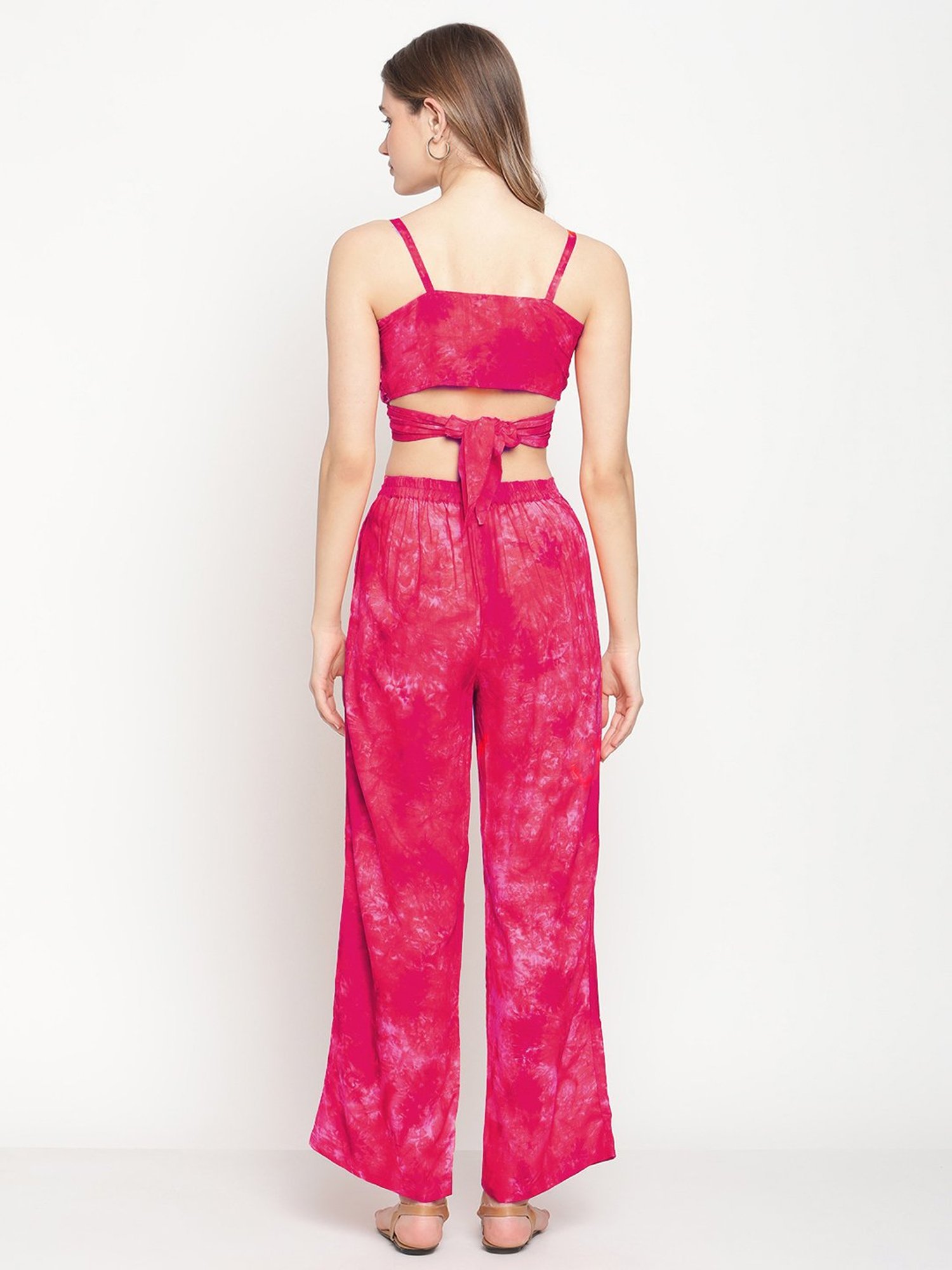 Erotissch Fuchsia Cotton Cotton Tie & Dye Beachwear Co-Ord Set